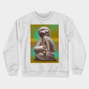 sloth playing flute Crewneck Sweatshirt